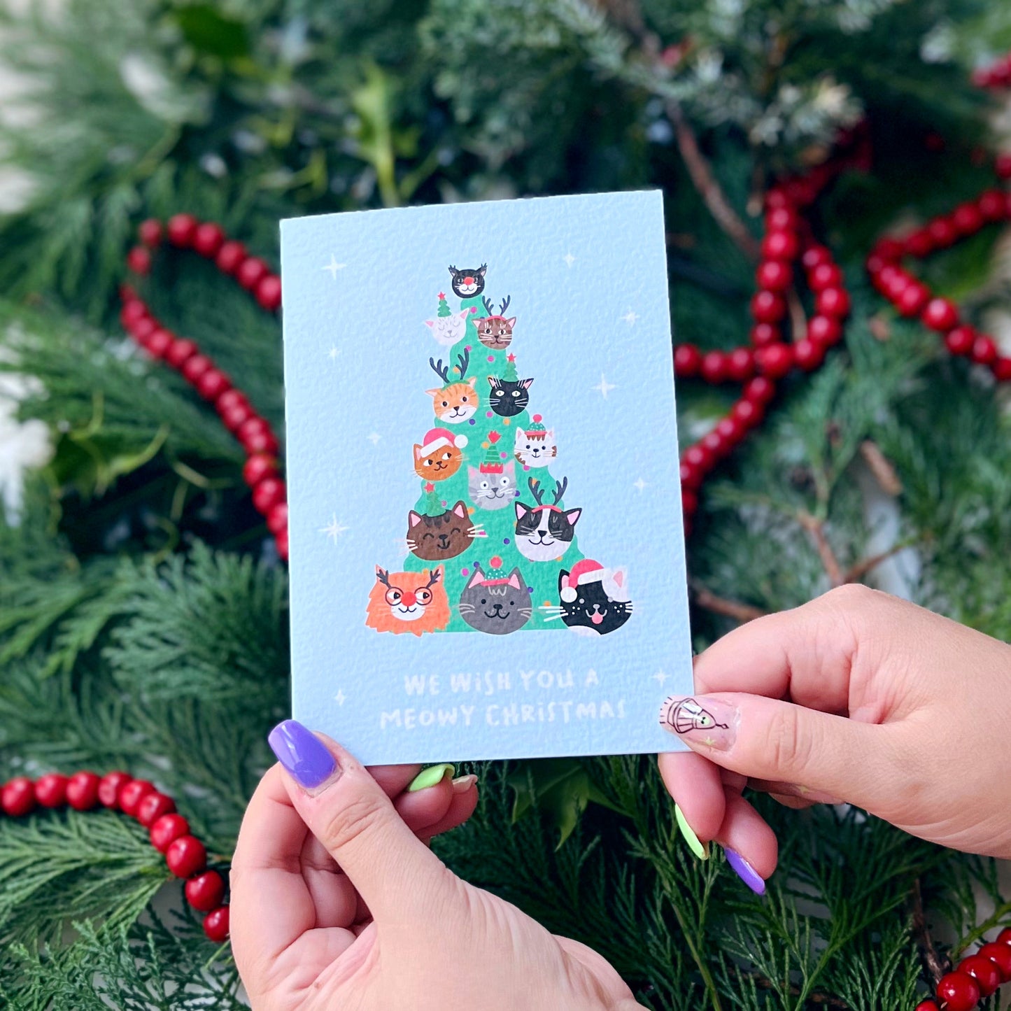 Christmas 'We Wish You A Meowy Christmas' Cat Card