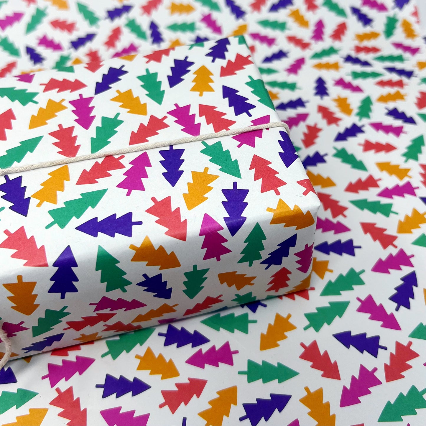 Colourful Christmas Tree Gift Wrap - Two Sheets