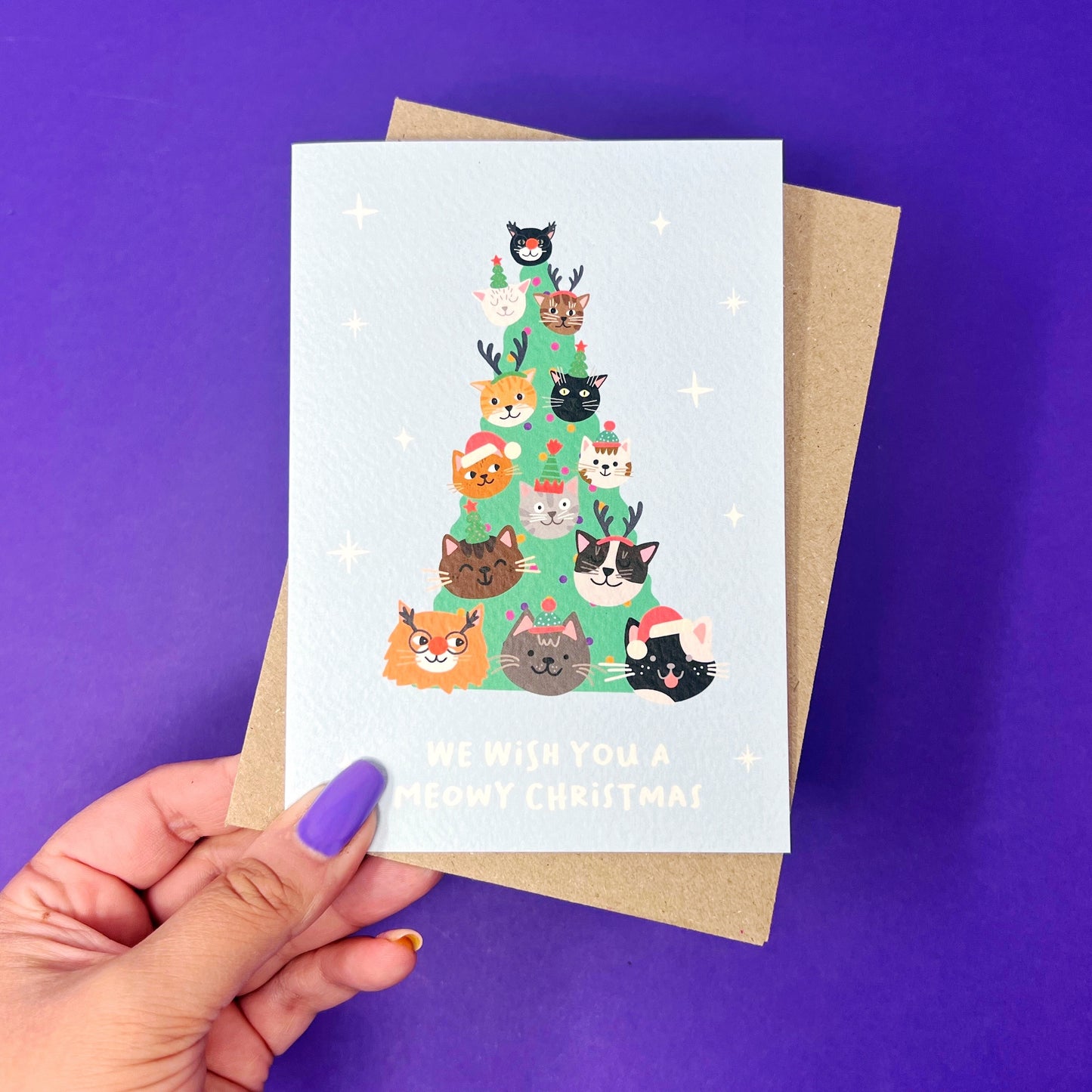 Christmas 'We Wish You A Meowy Christmas' Cat Card