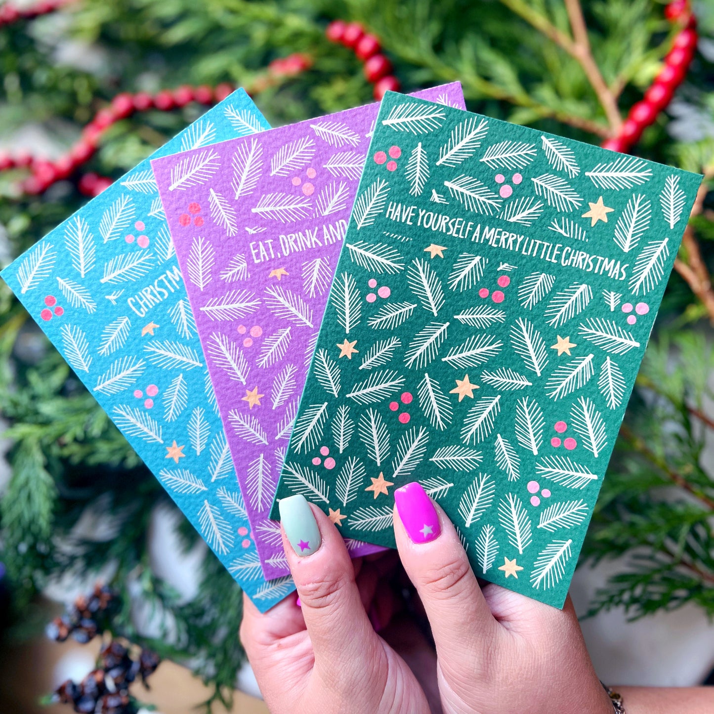 Christmas Card Pack of 6 'Vintage Foilage Christmas'
