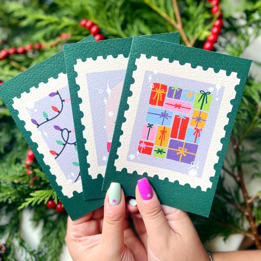 Christmas Card Pack of 6 'Stamp Christmas'