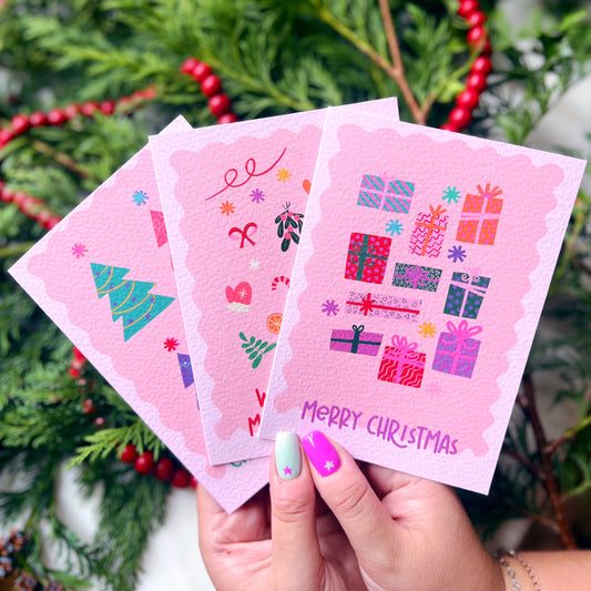 Christmas Card Pack of 6 'Pink Christmas'
