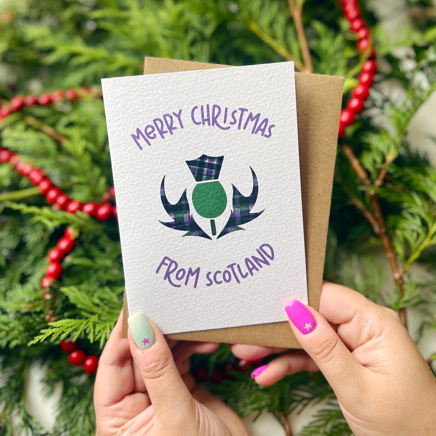 Scottish Christmas 'Merry Christmas From Scotland' Thistle Card
