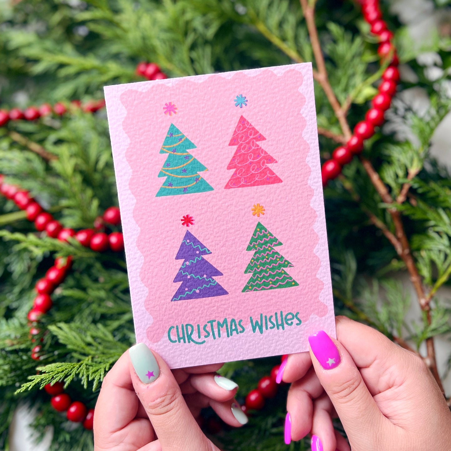 Christmas Card Pack of 6 'Pink Christmas'