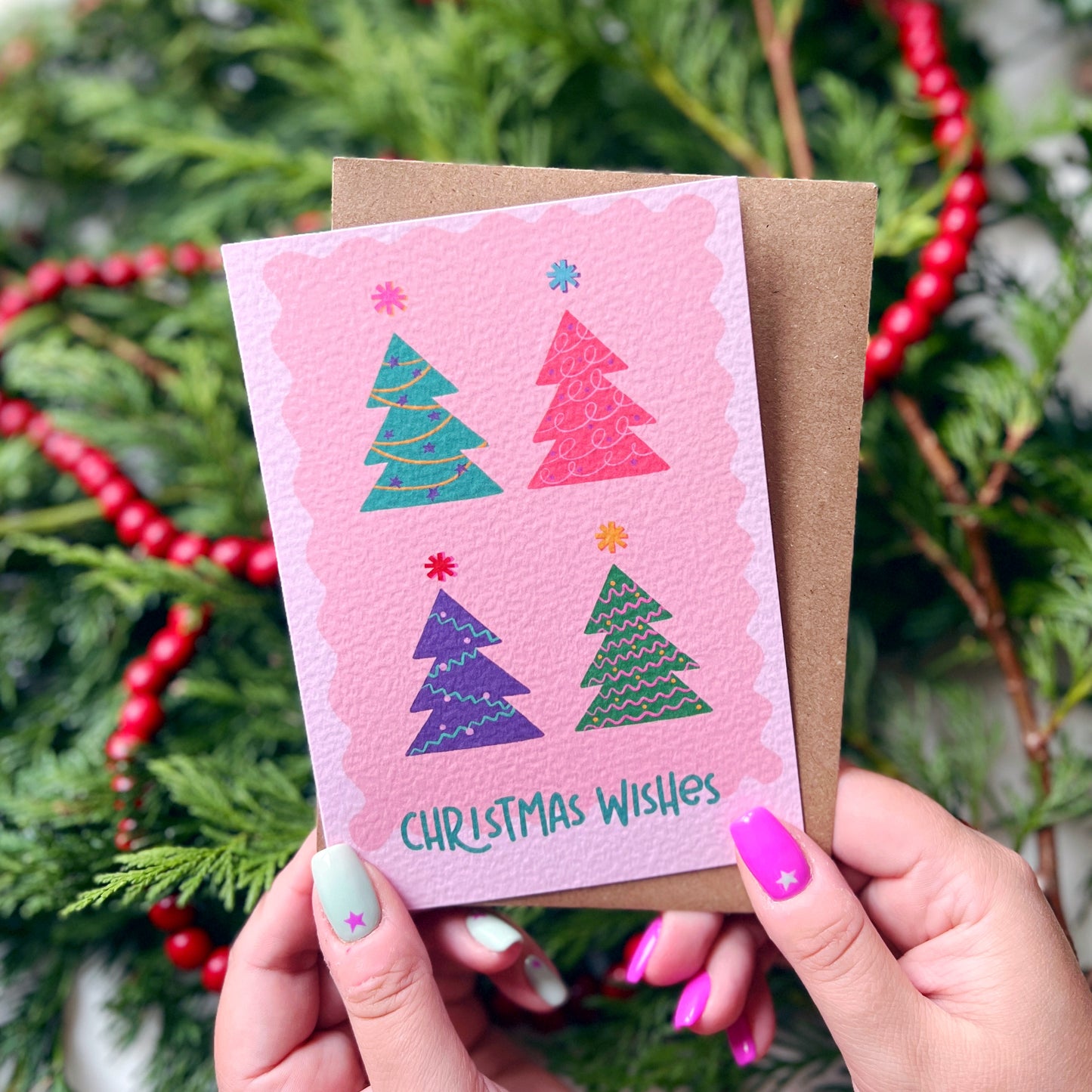 Christmas Card Pack of 6 'Pink Christmas'