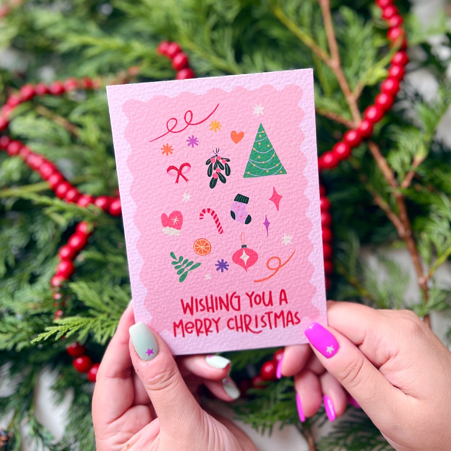 Christmas Card Pack of 6 'Pink Christmas'