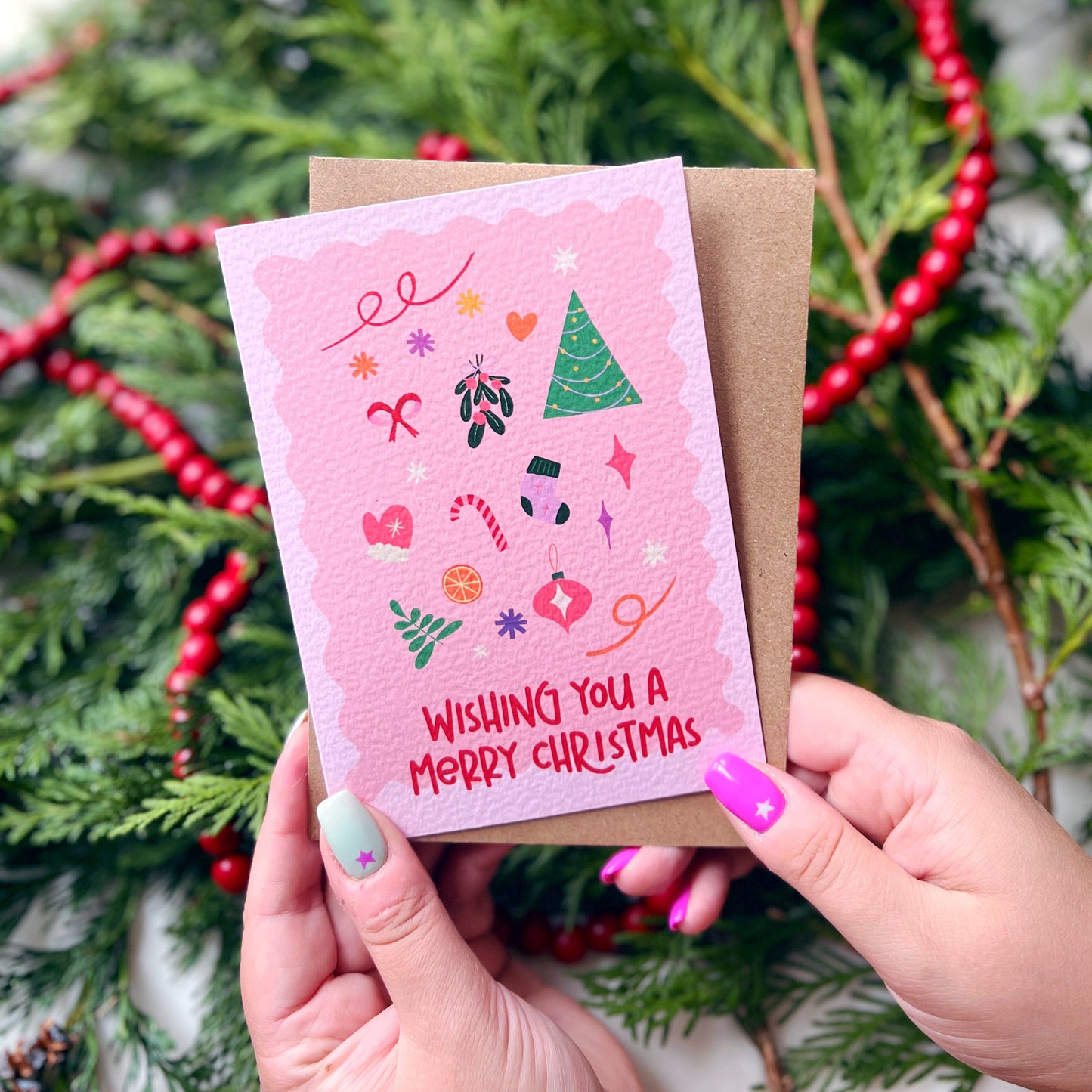 Christmas Card Pack of 6 'Pink Christmas'