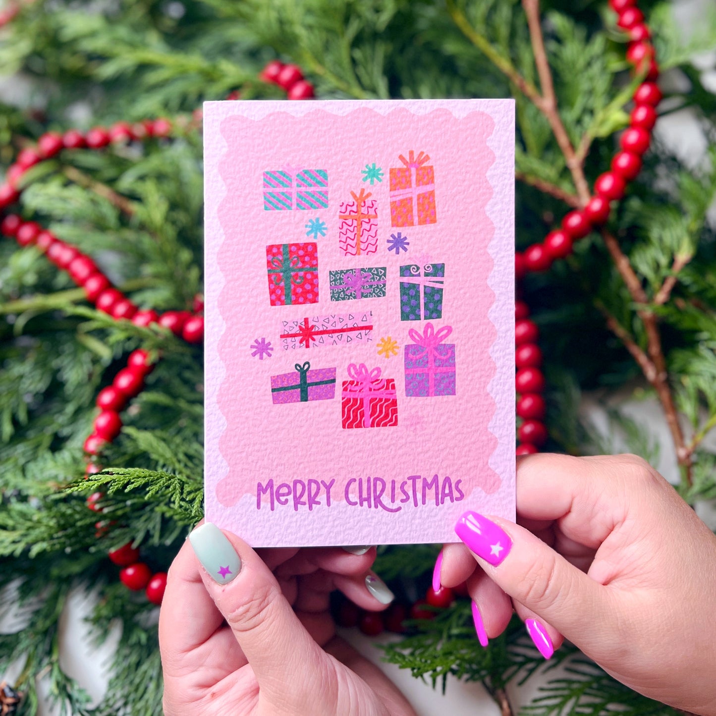 Christmas Card Pack of 6 'Pink Christmas'