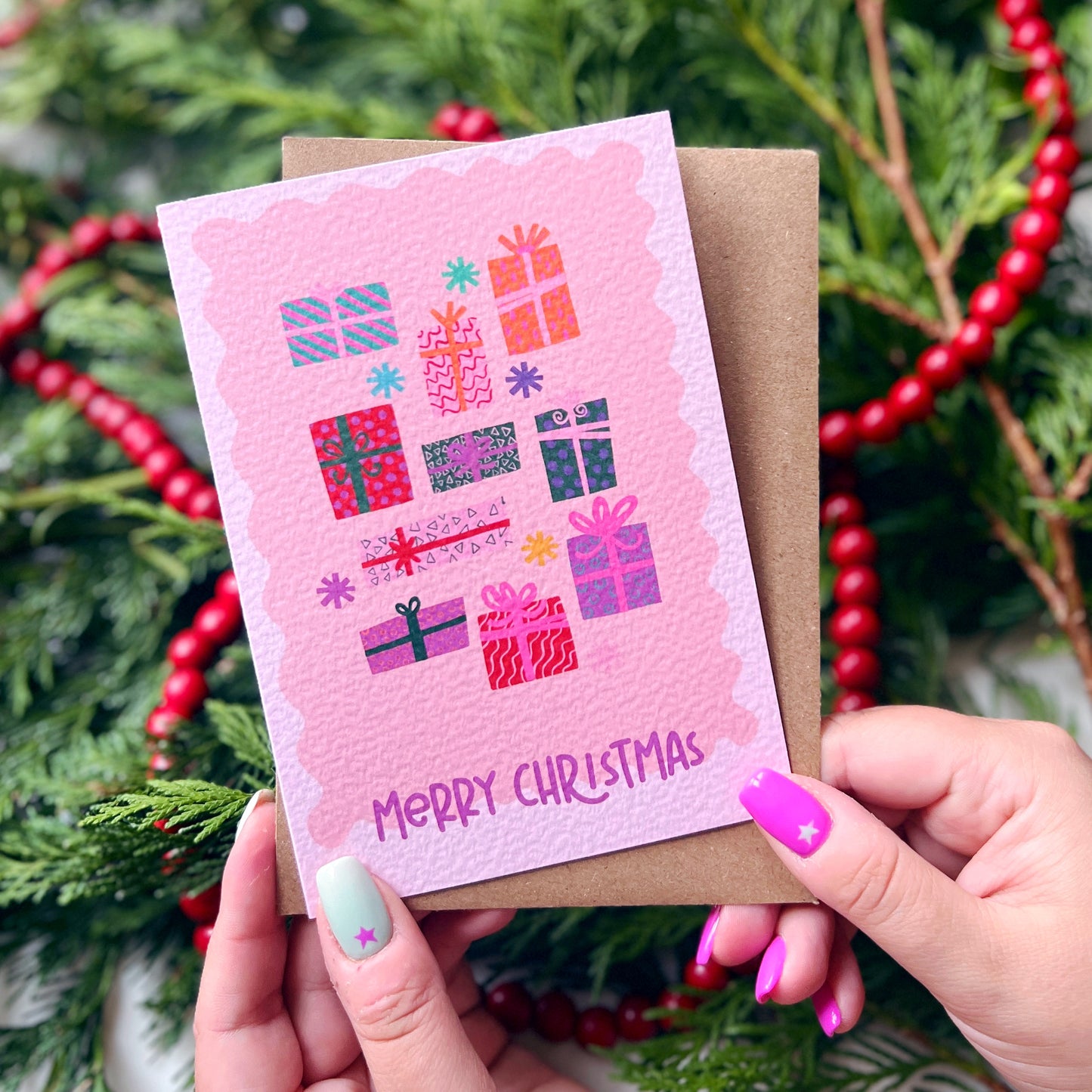 Christmas Card Pack of 6 'Pink Christmas'