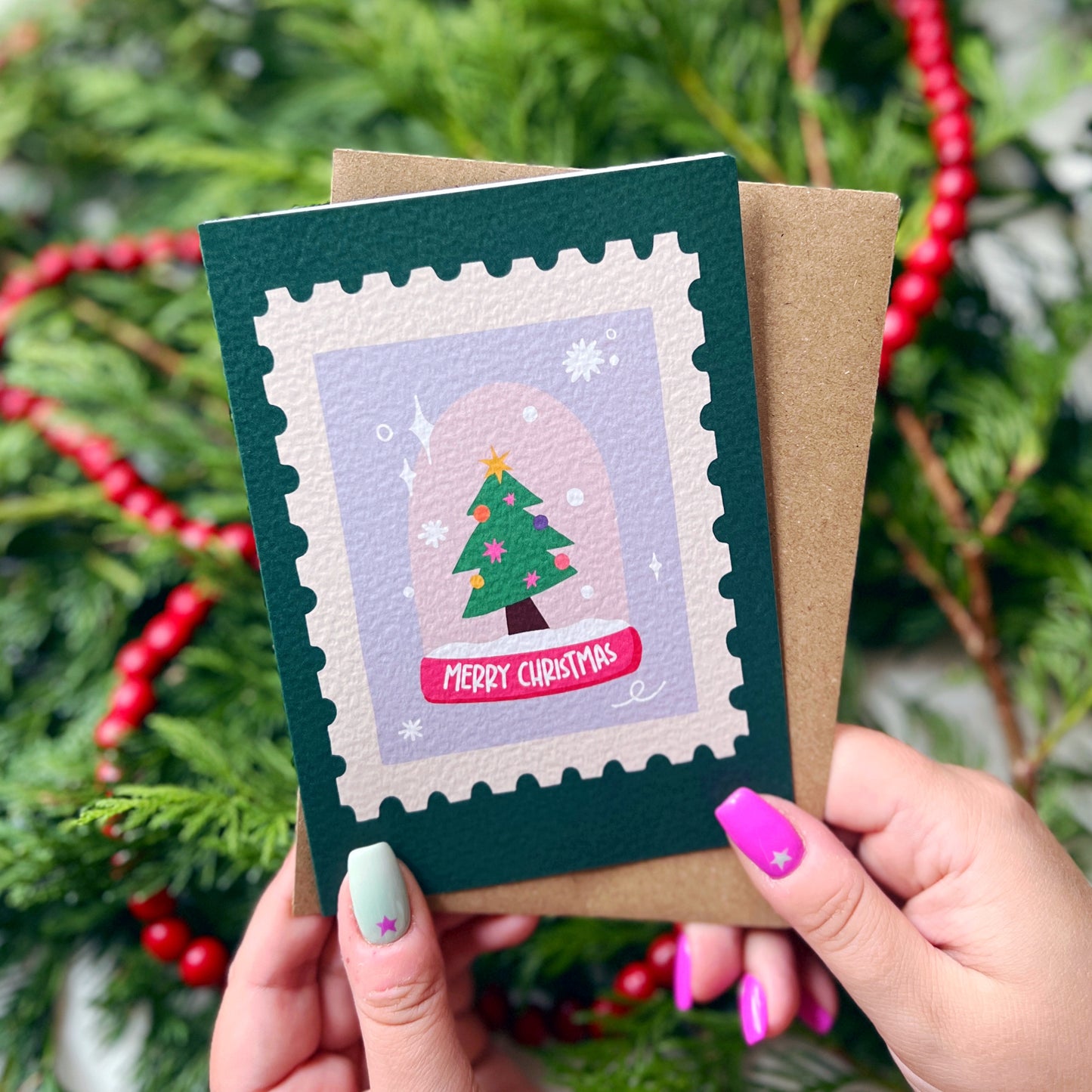 Christmas Card Pack of 6 'Stamp Christmas'