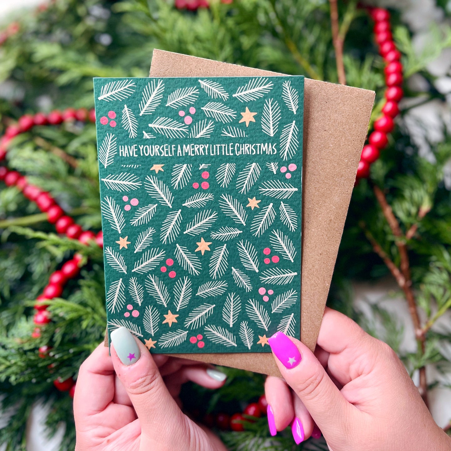 Christmas Card Pack of 6 'Vintage Foilage Christmas'