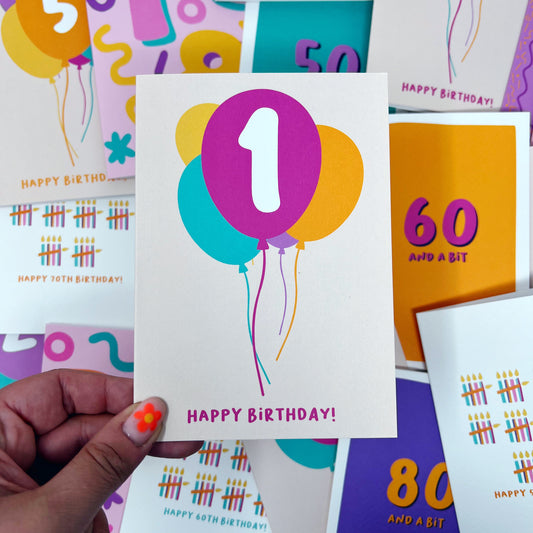 1st Birthday Balloon Card