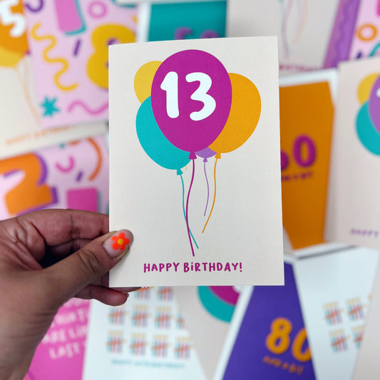 13th Birthday Balloon Card
