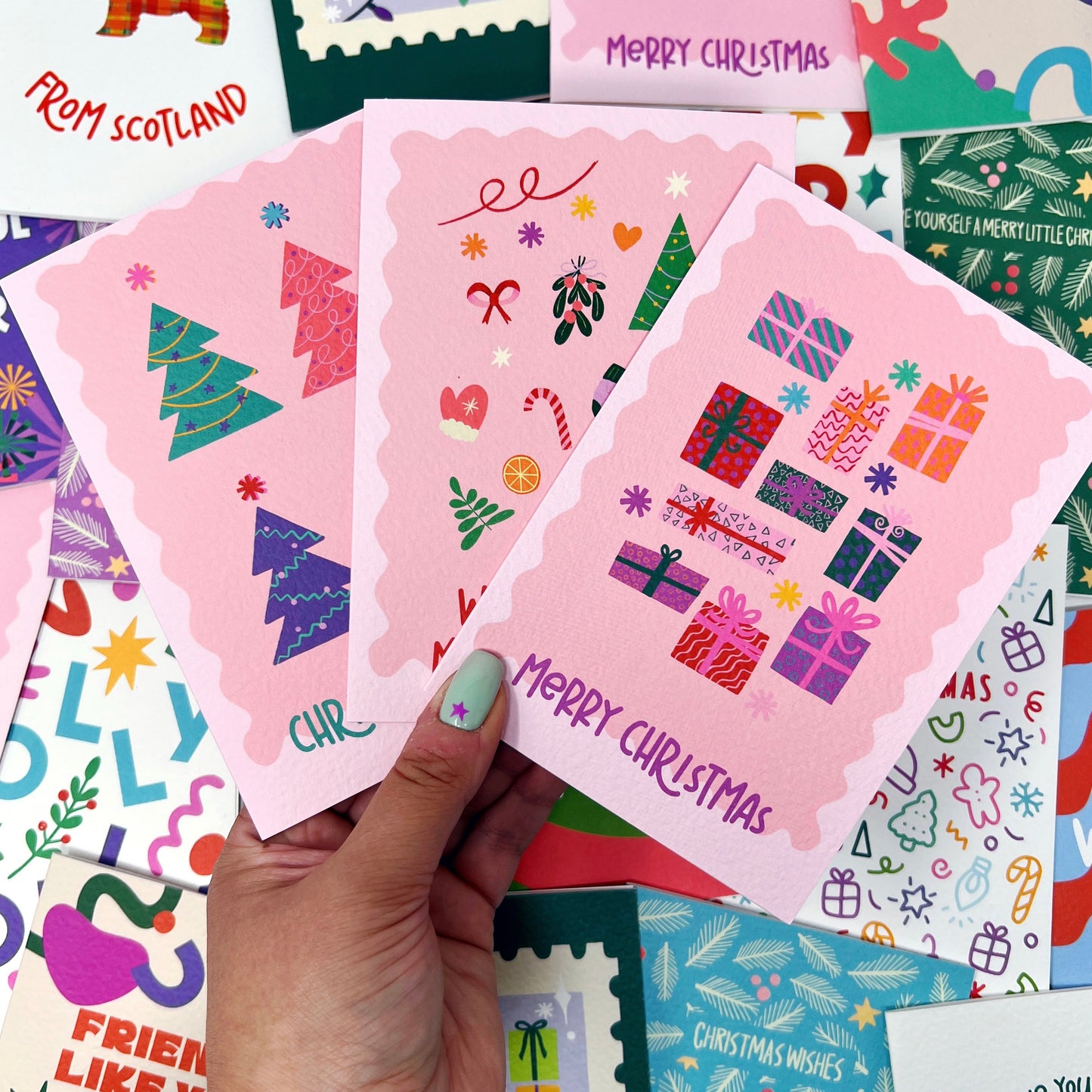 Christmas Card Pack of 6 'Pink Christmas'