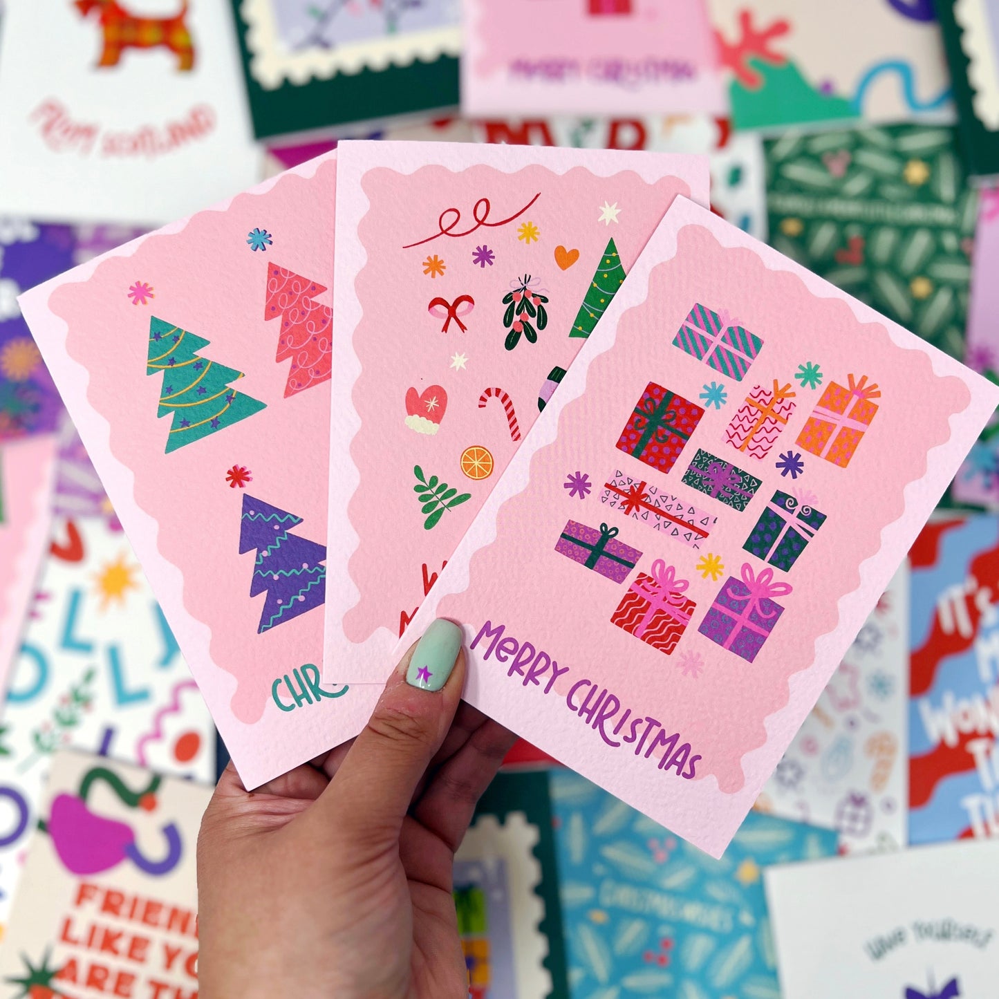 Christmas Card Pack of 6 'Pink Christmas'