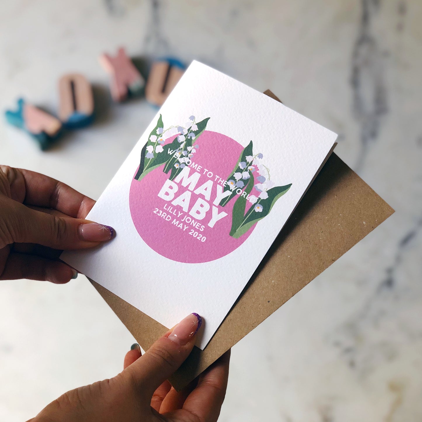 Personalised New Baby May Lily of the Valley Flower Card