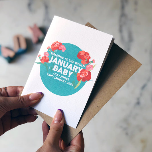 Personalised New Baby January Flower Card