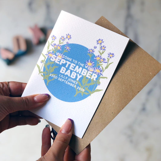 Personalised New Baby September Flower Card