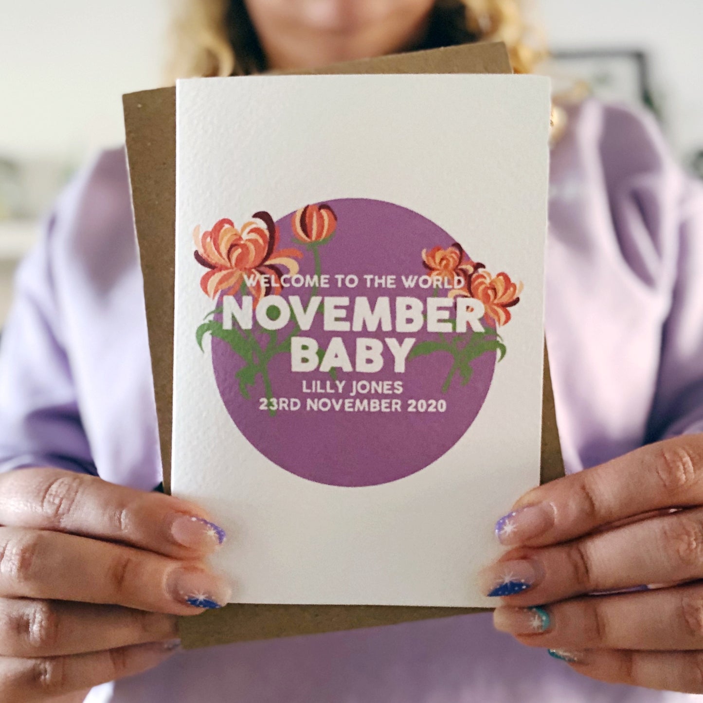 Personalised New Baby November Flower Card