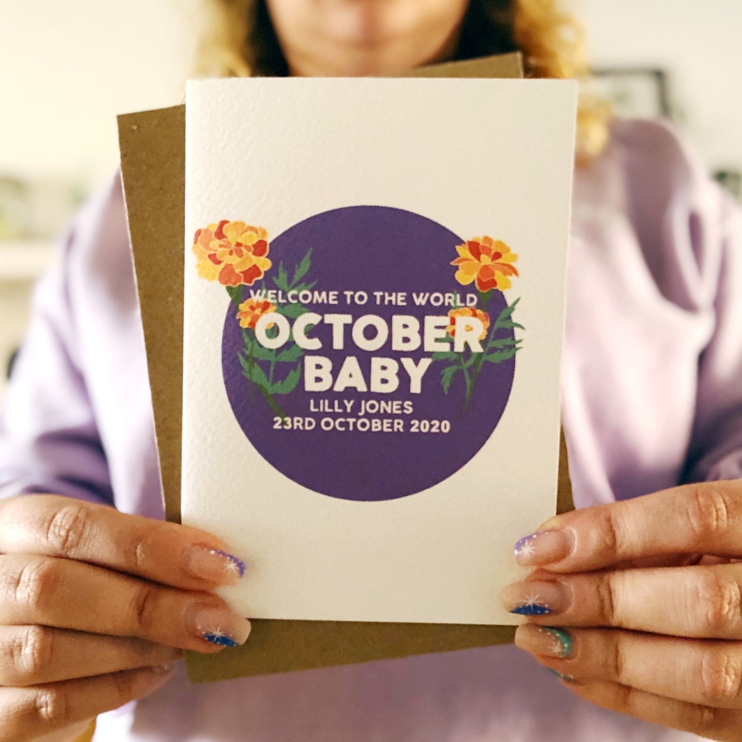 Personalised New Baby October Flower Card