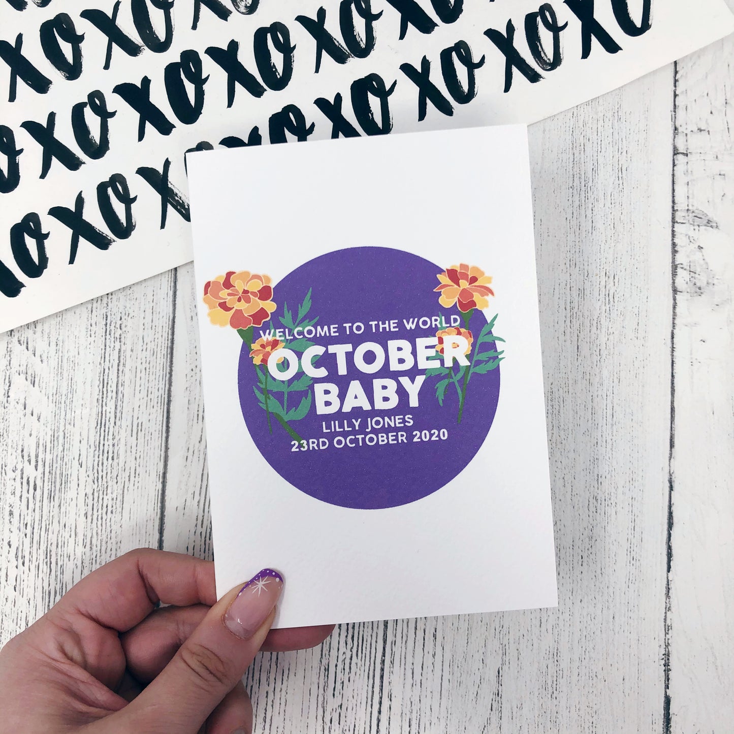 Personalised New Baby October Flower Card