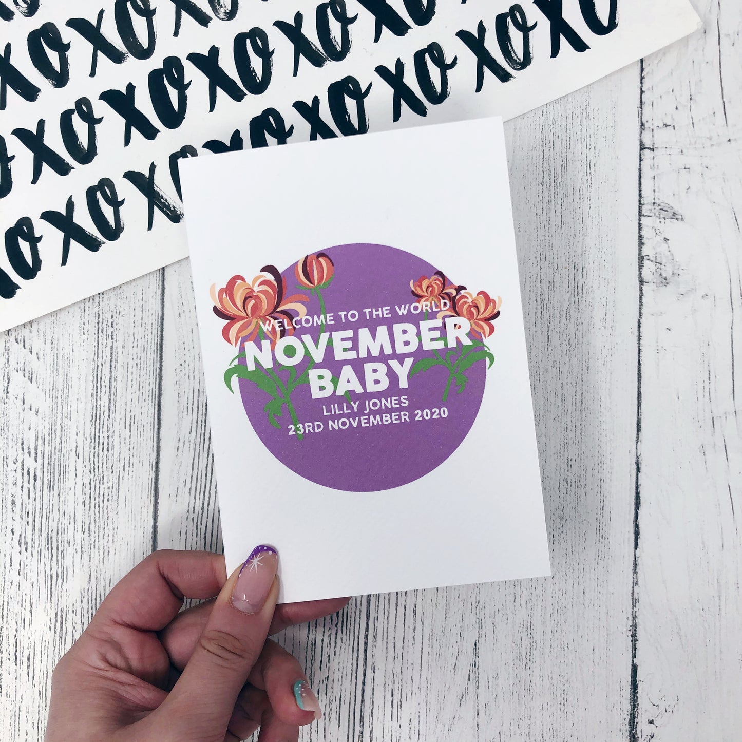 Personalised New Baby November Flower Card