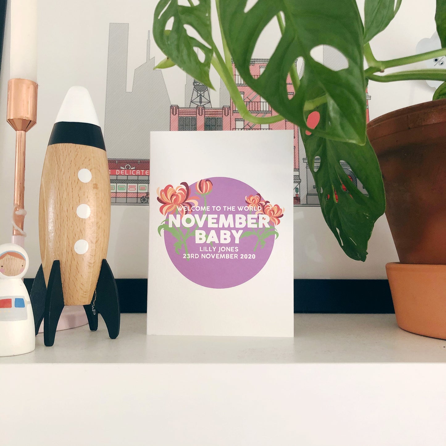 Personalised New Baby November Flower Card