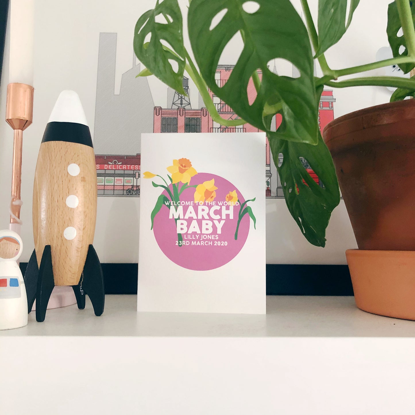 Personalised New Baby March Flower Card