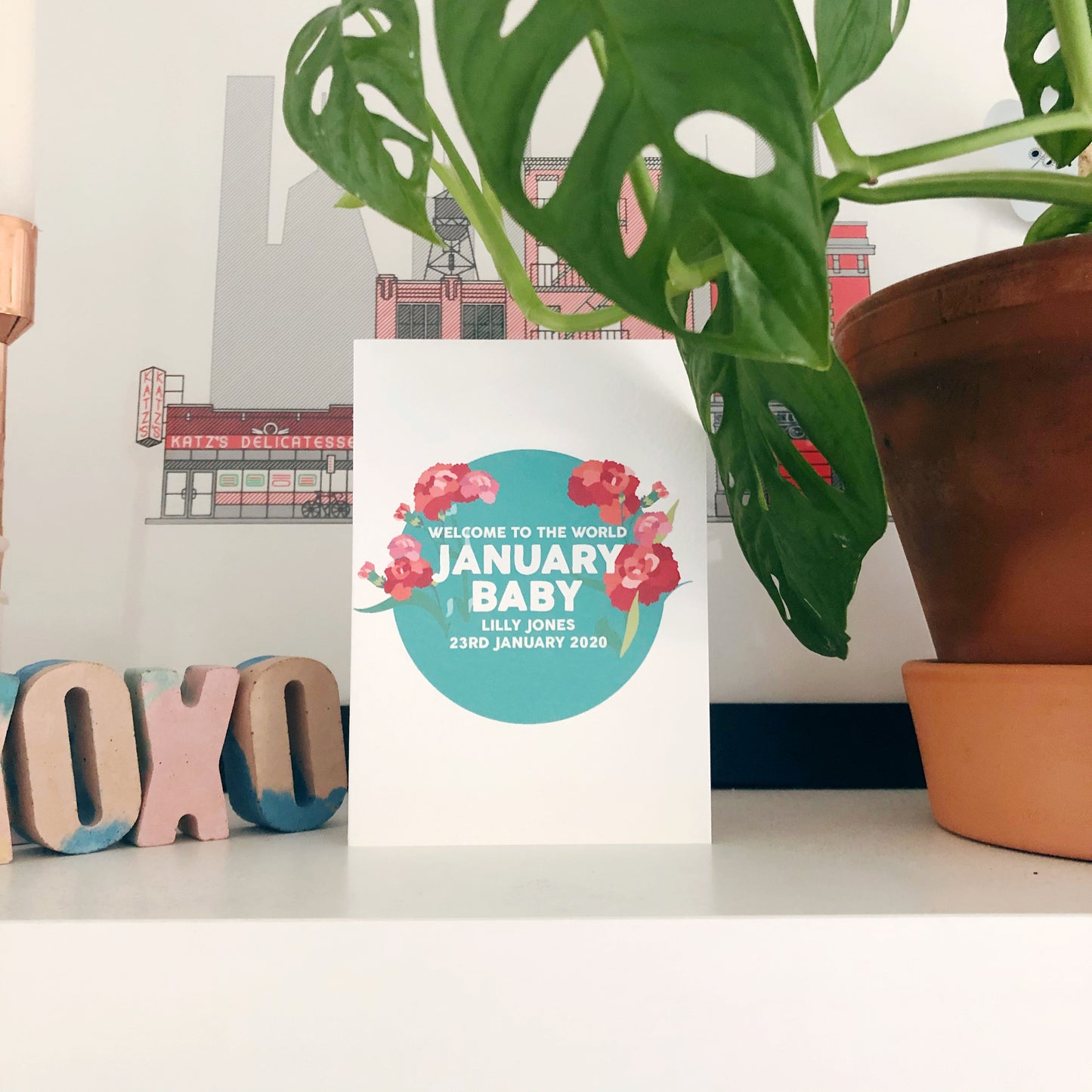 Personalised New Baby January Flower Card