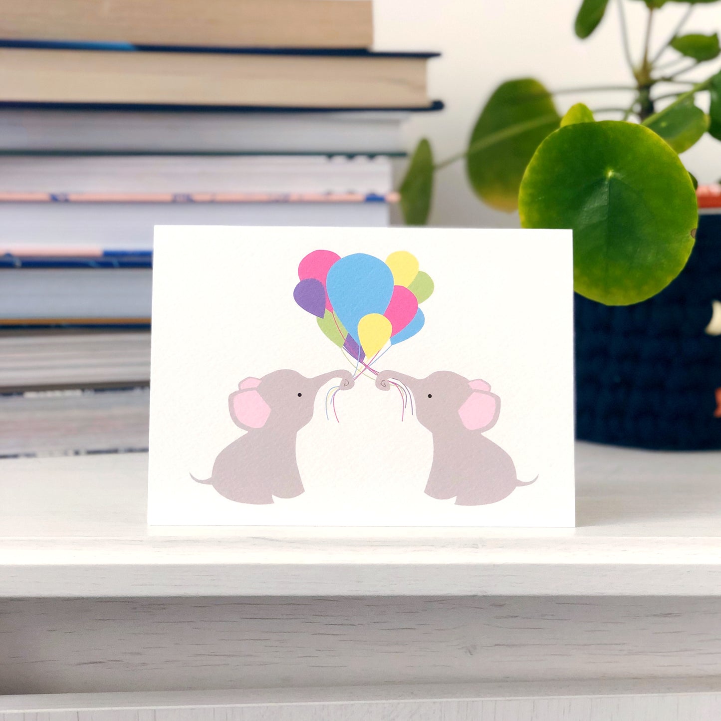 Multi Coloured Balloon Elephants Card