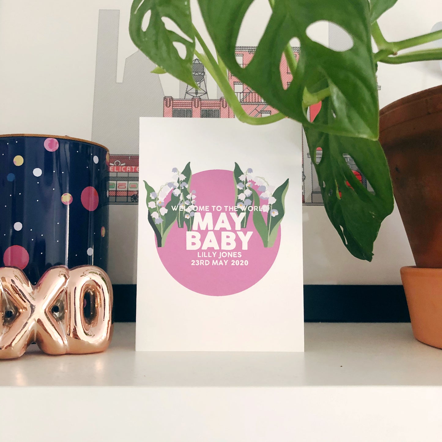 Personalised New Baby May Lily of the Valley Flower Card