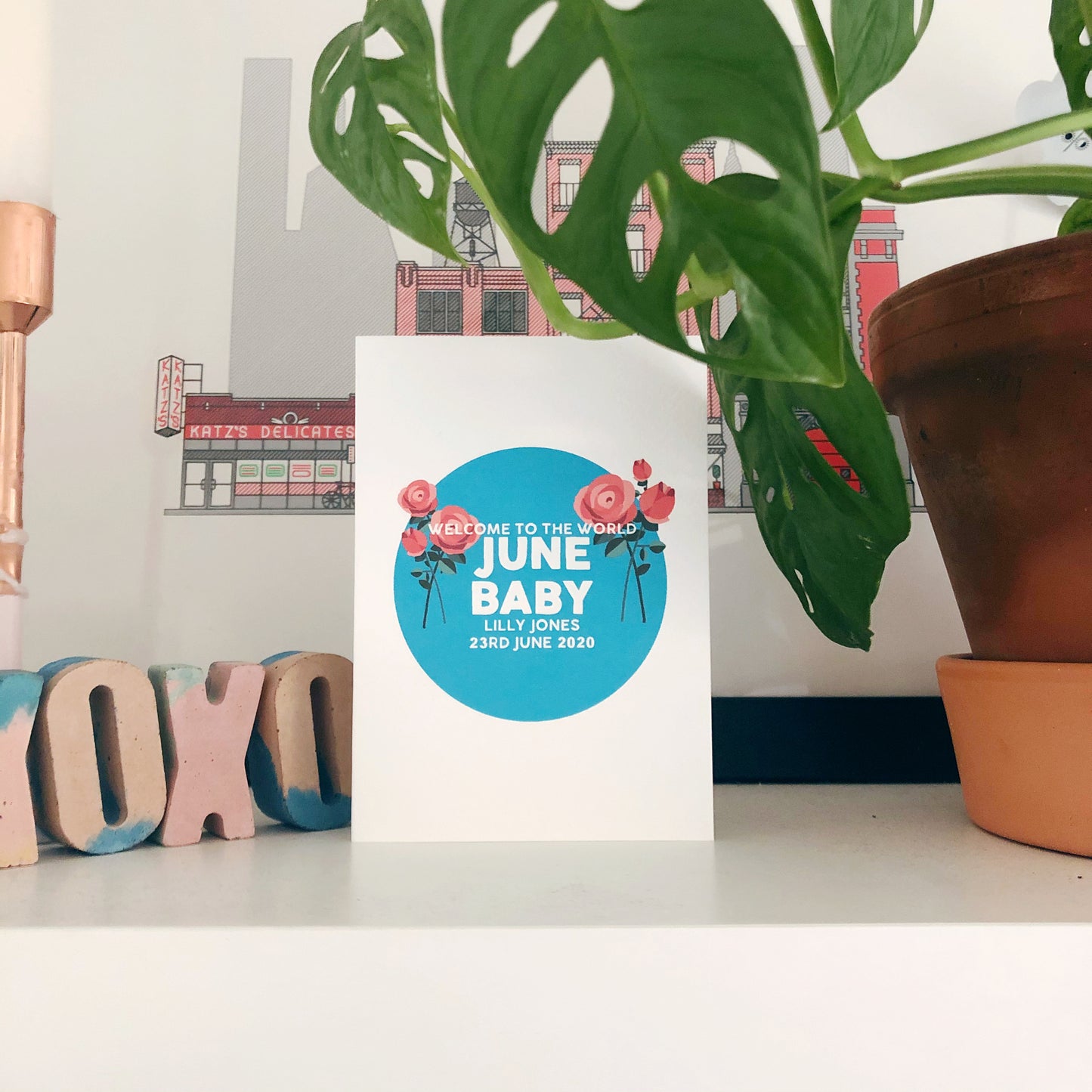 Personalised New Baby June Rose Flower Card