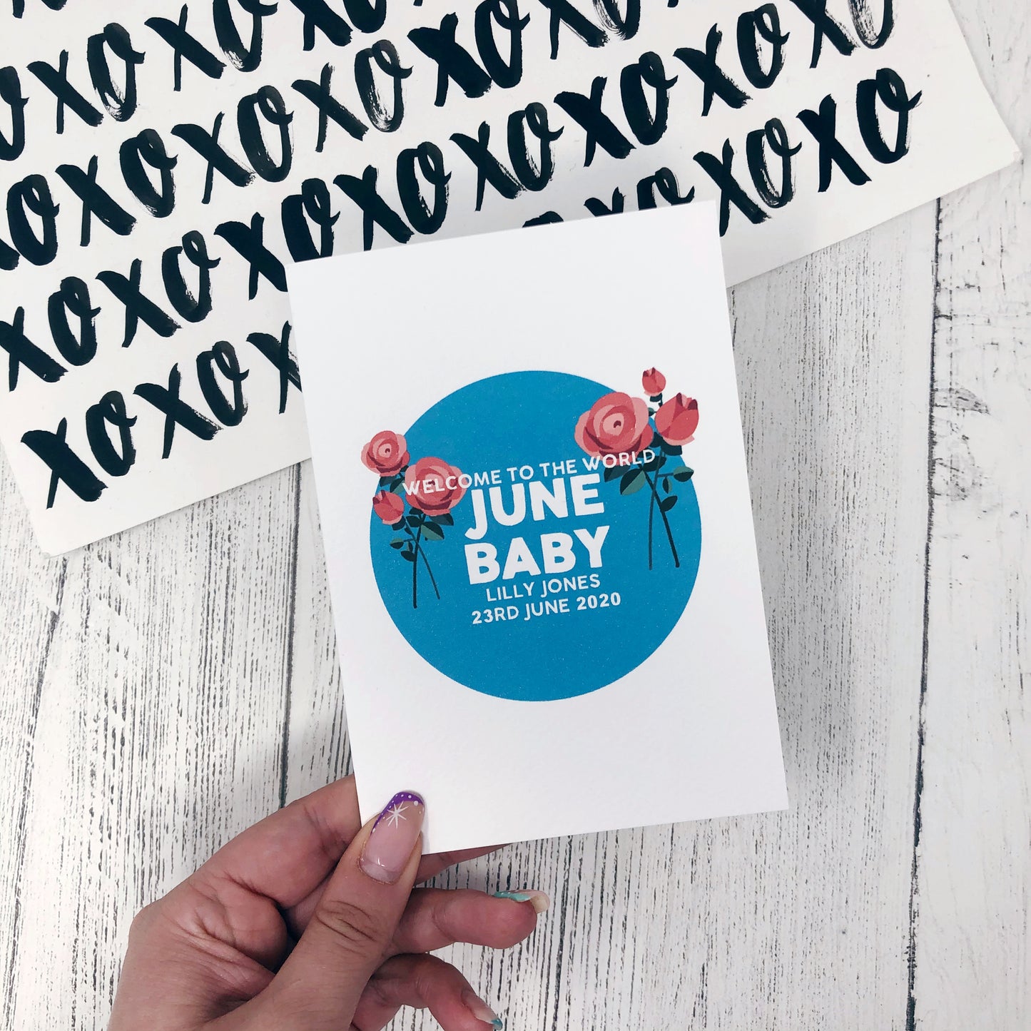 Personalised New Baby June Rose Flower Card