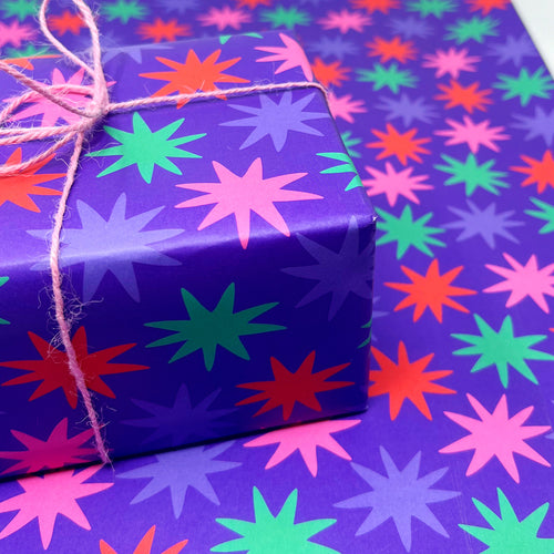 Charity Colourful Christmas Star Gift Wrap - Two Sheets