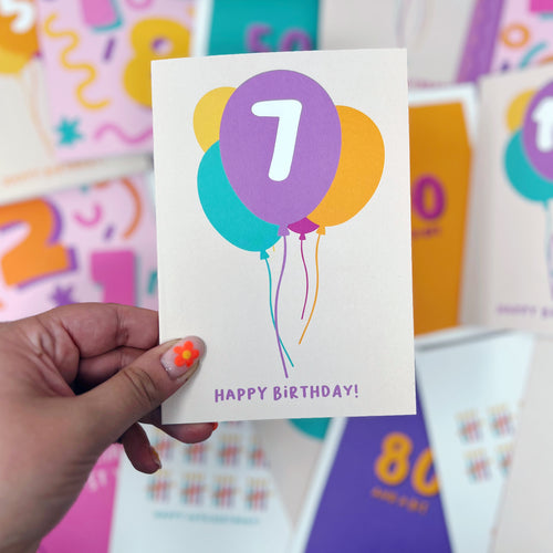 7th Birthday Balloon Card