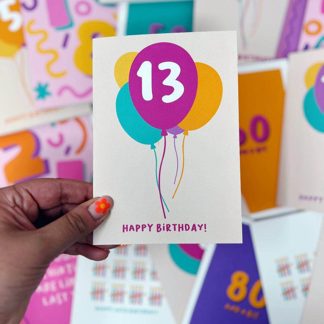 13th Birthday Balloon Card