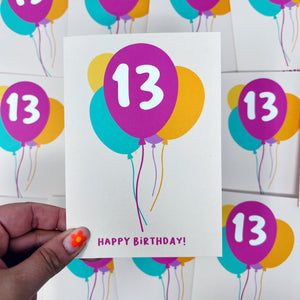 13th Birthday Balloon Card