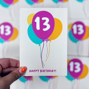 13th Birthday Balloon Card