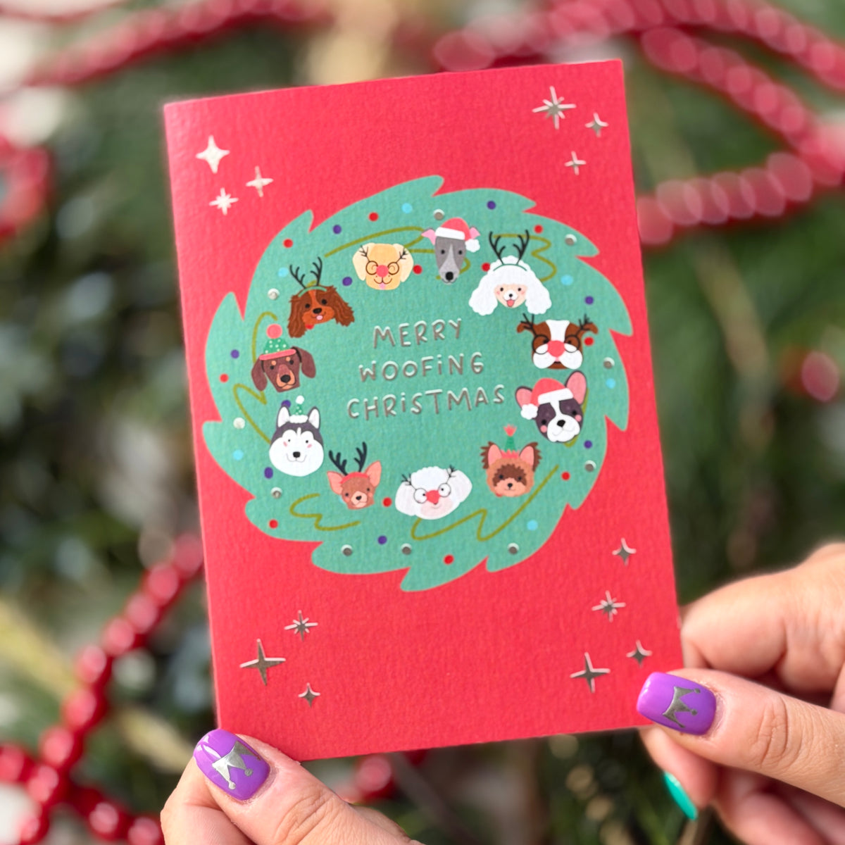 Funny Dog Christmas Card | Christmas Card for Dog Owners 'Merry Woofing Christmas'