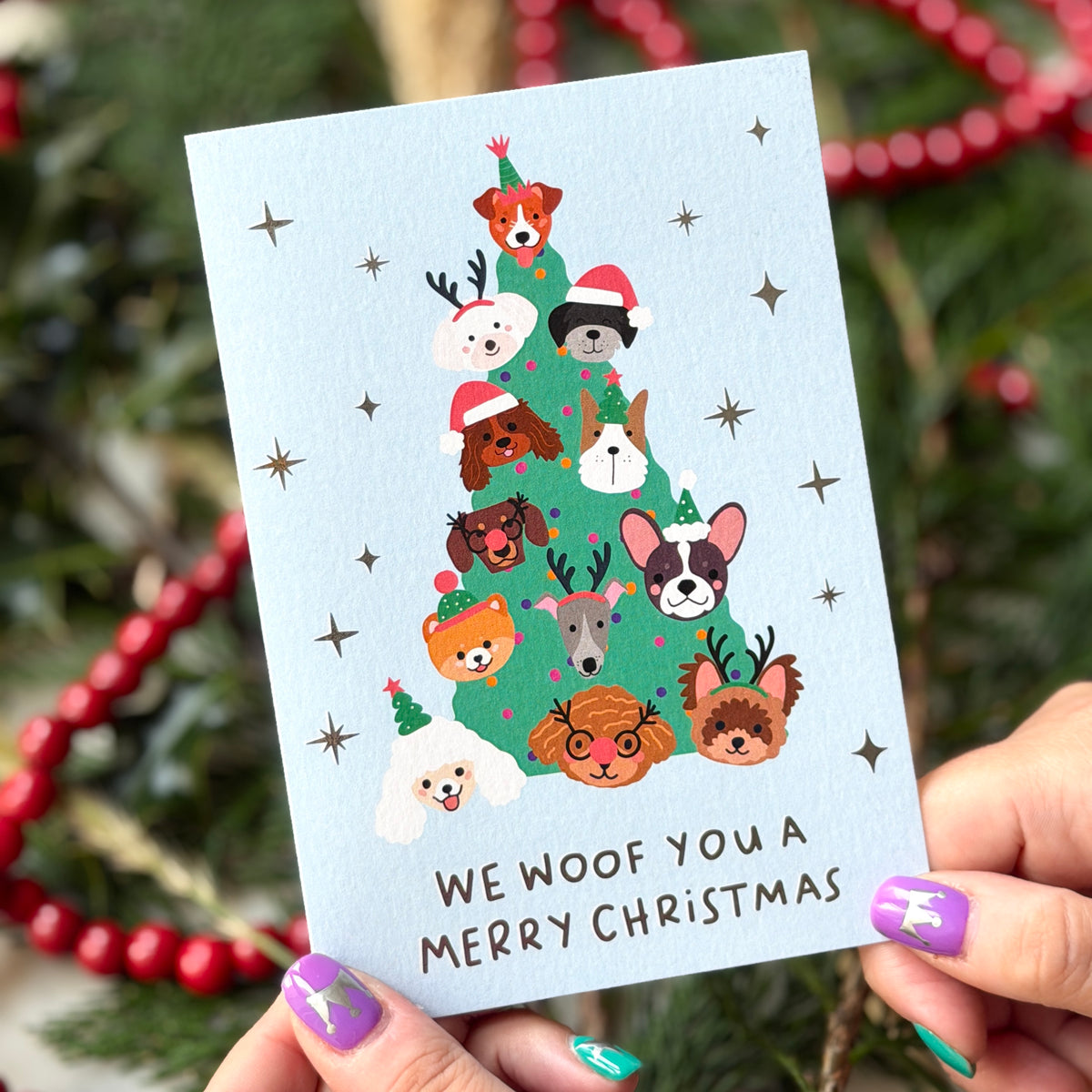 Christmas Card for Dog Lovers | Cute Festive Dog Card 'We Woof You A Merry Christmas'