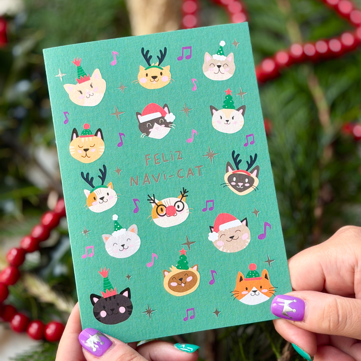Cute Christmas Card with Cats | Festive Card for Cat Lovers 'Feliz Navicat'