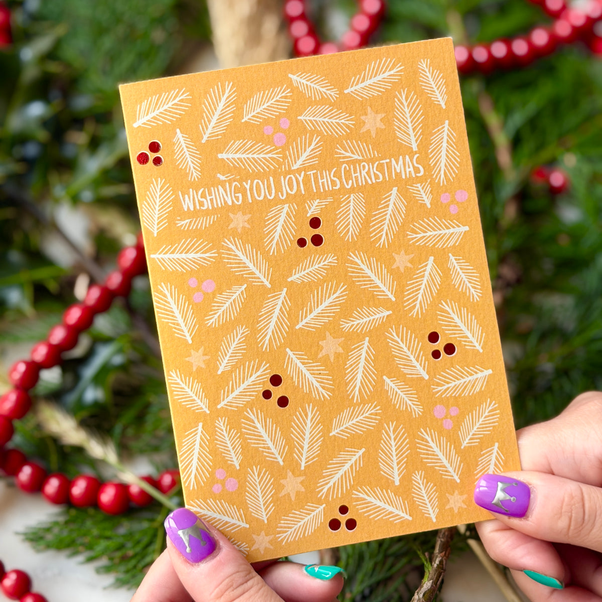 Yellow Foliage Christmas Card | Botanical Card | Festive Christmas Card 'Wishing You Joy This Christmas'