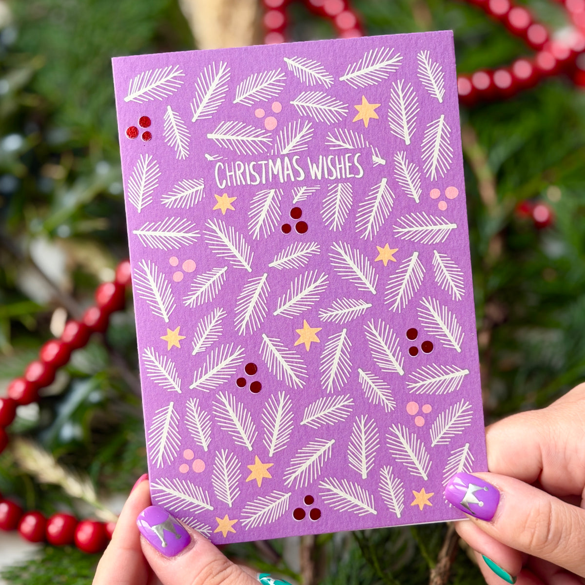 Lilac Foliage Christmas Card | Botanical Card | Festive Christmas Card 'Christmas Wishes'