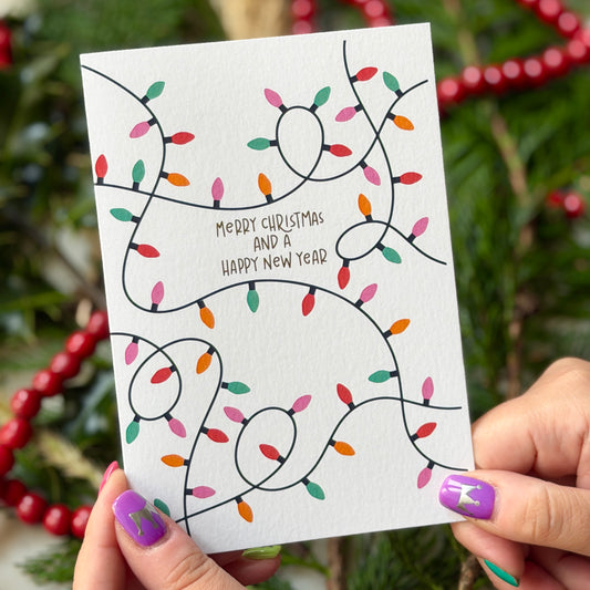Christmas Vintage Lights | Festive String Lights Card 'Merry Christmas and a Happy New Year'