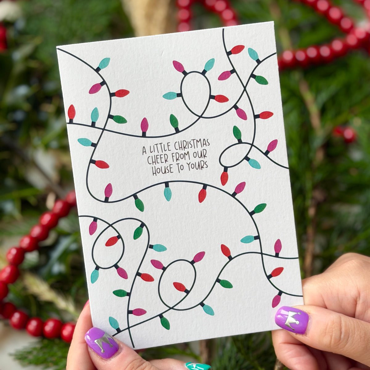 Christmas Vintage Lights | Festive String Lights Card 'Merry Christmas From Our House to Yours'