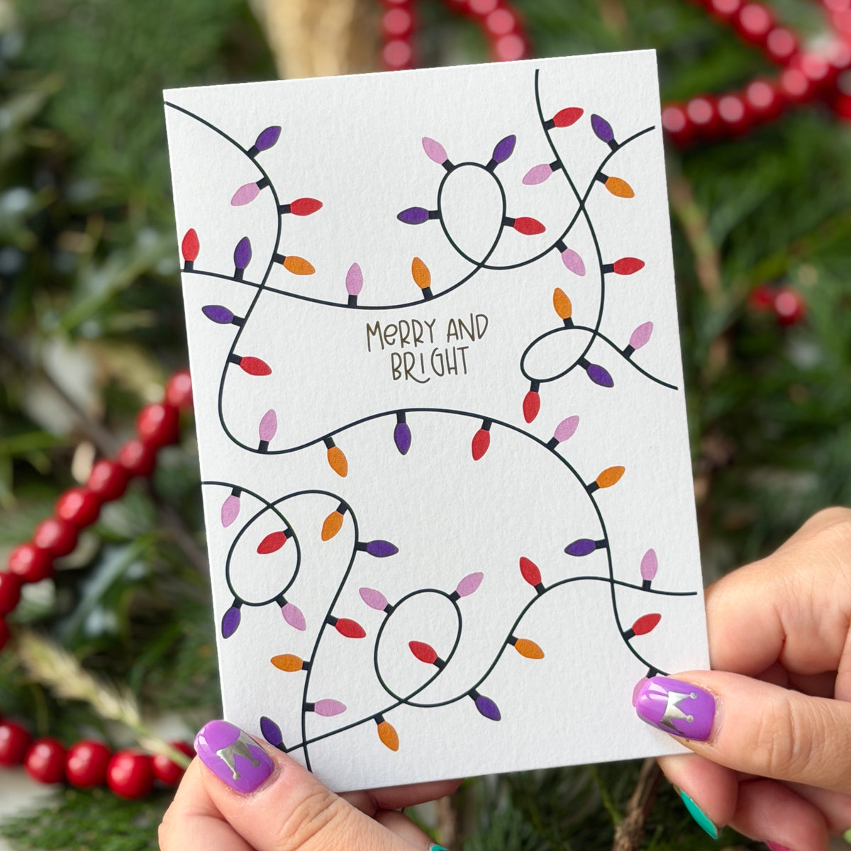 Christmas Vintage Lights | Festive String Lights Card 'Merry and Bright'