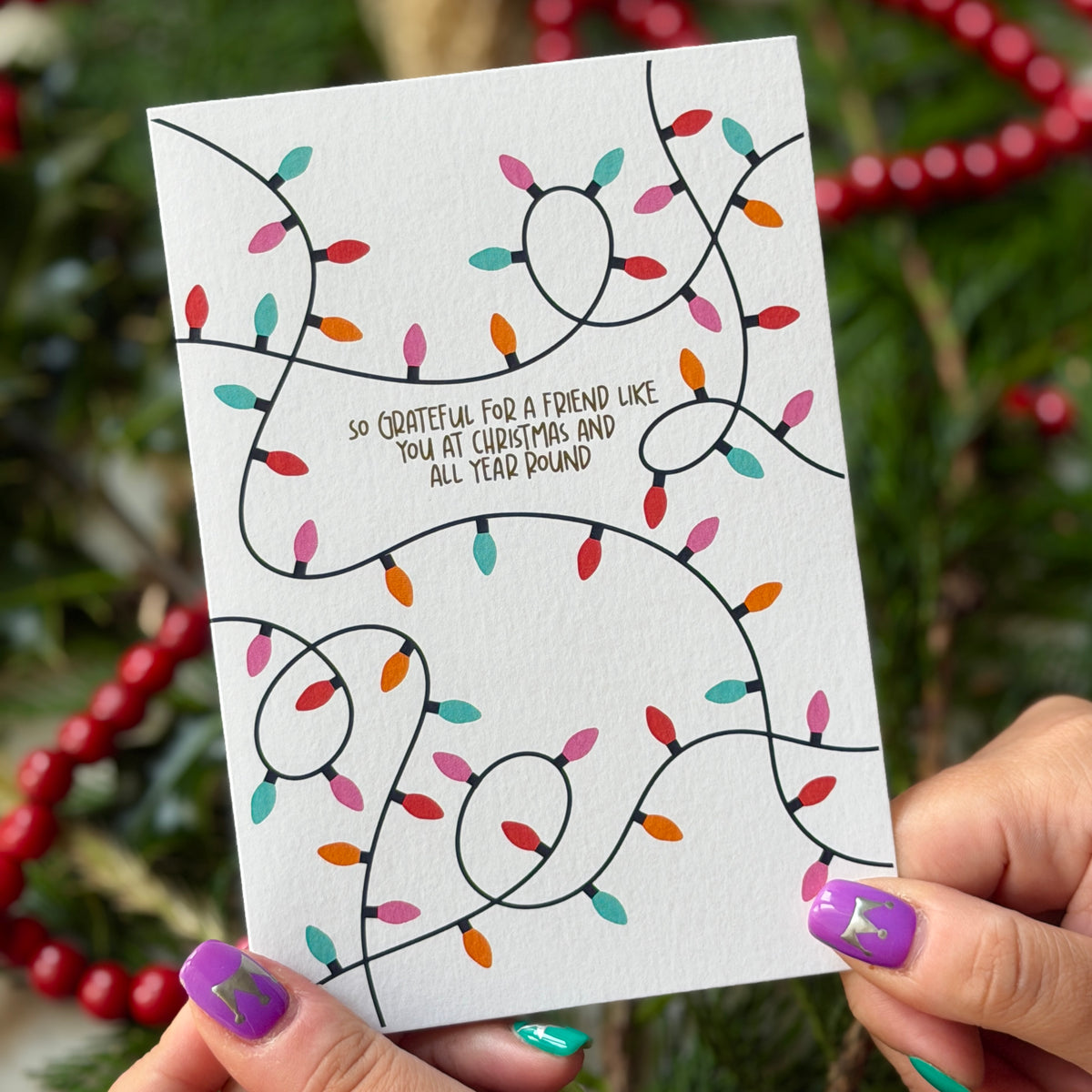Christmas Vintage Lights | Festive String Lights Card 'So Grateful for a Friend Like You'