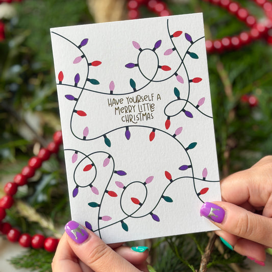 Christmas Vintage Lights | Festive String Lights Card 'Have Yourself a Merry Little Christmas'
