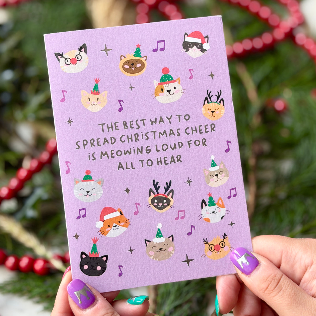 Cat Christmas Card | Festive Christmas Card for Cat Lovers 'The Best Way To Spread Christmas Cheer Is Meowing Loud For All To Hear.'