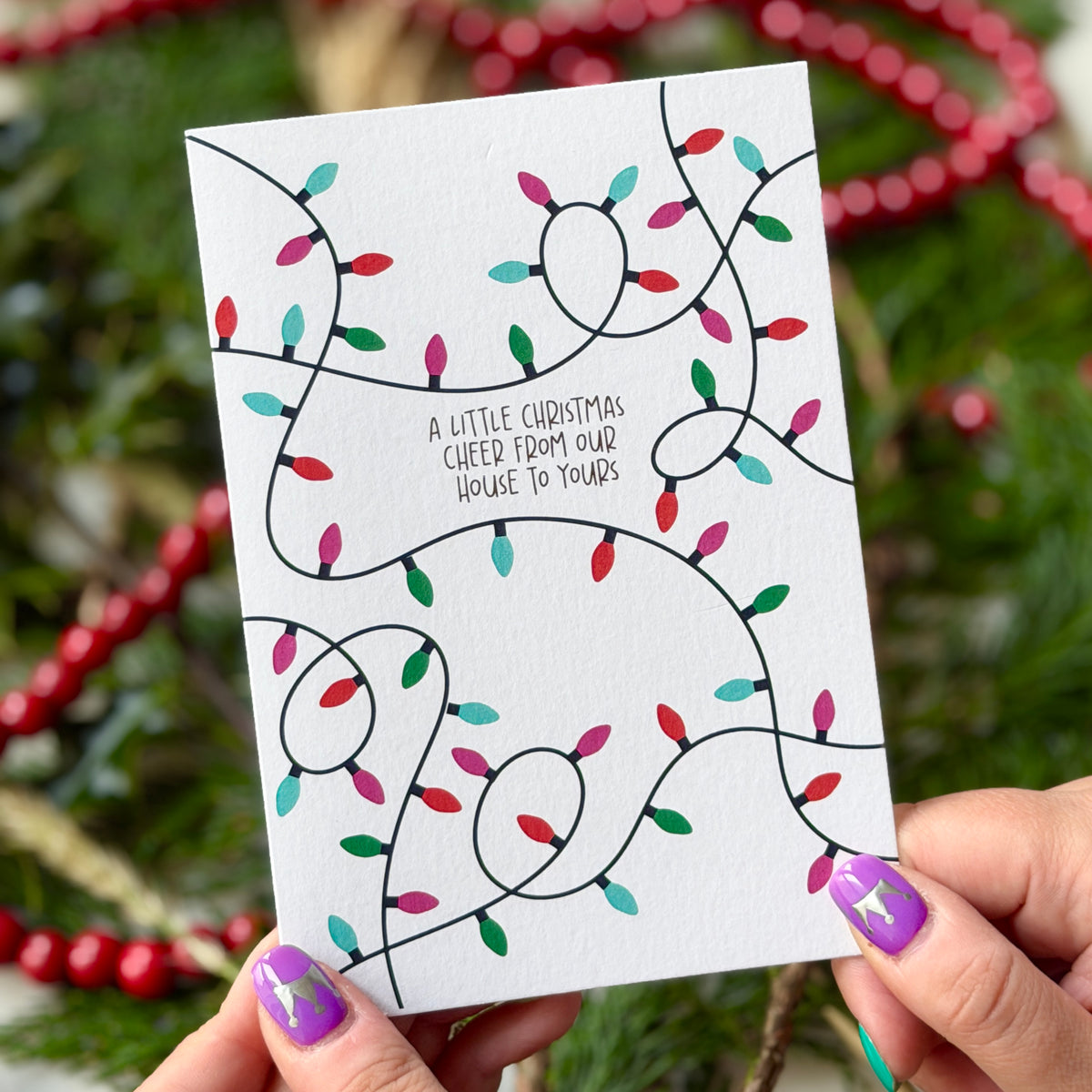 Christmas Vintage Lights | Festive String Lights Card 'Merry Christmas From Our House to Yours'
